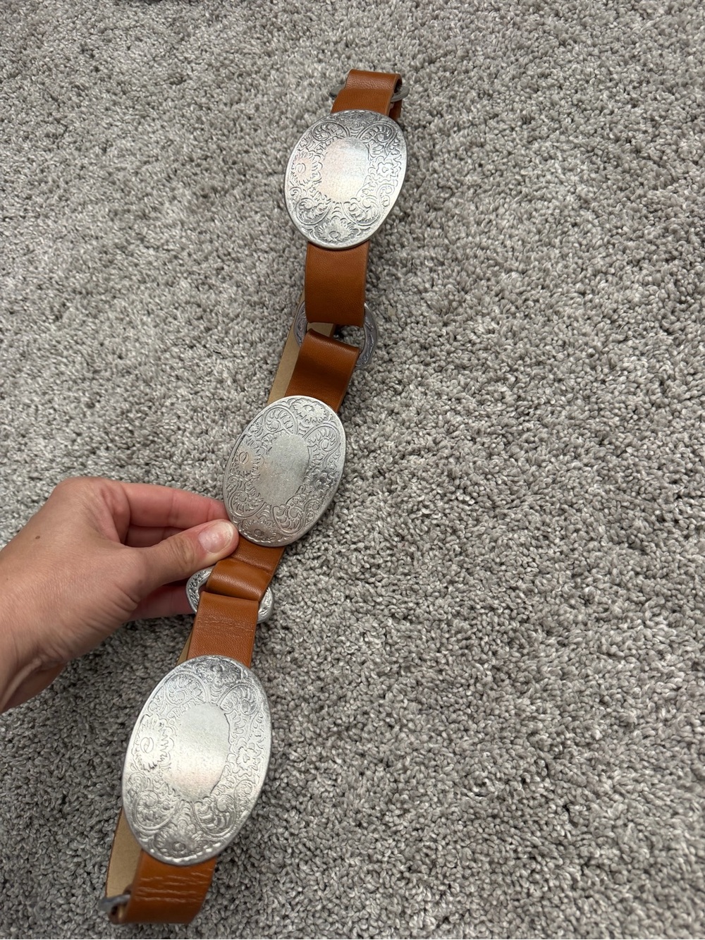 Chico's Brown Leather Belt with Silver Oval Conchos western festival country